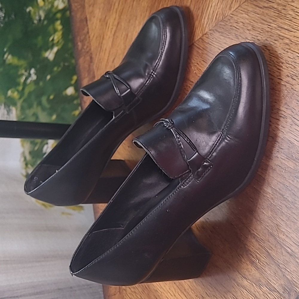 KF Ltd Womens 6.5 leather black block pump heel dress shoes